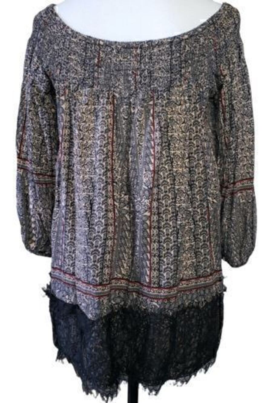 Anthropologie Vanessa Virginia Women Off Shoulder Top Multi Ornate Floral Lace M